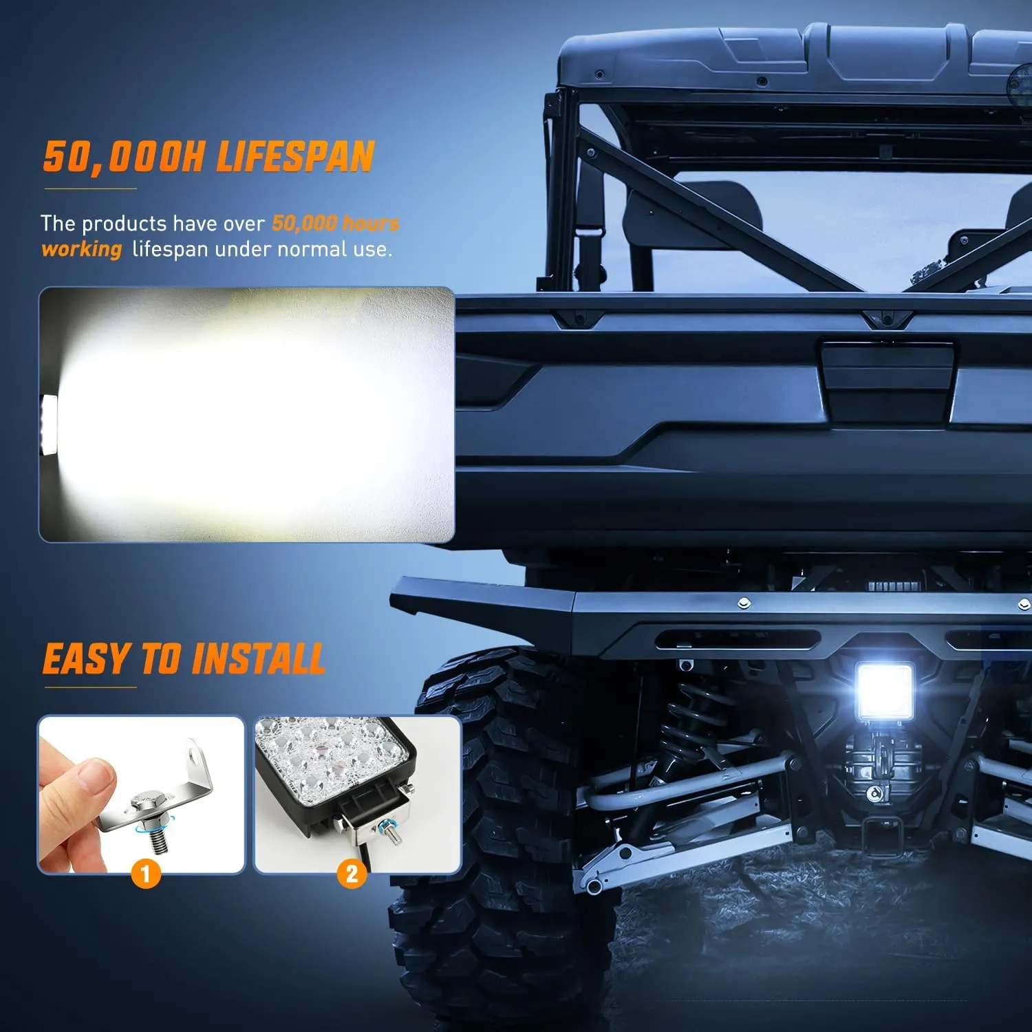 2018-2024 Polaris Ranger 1000 XP/Ranger 1000 XP Crew 4 Inch 48W Flood Square Led Work Lights
