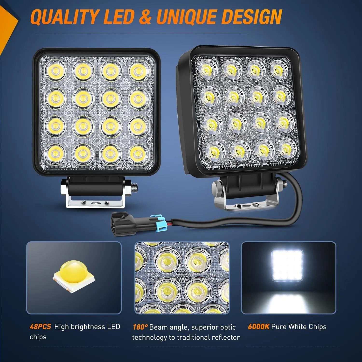 2018-2024 Polaris Ranger 1000 XP/Ranger 1000 XP Crew 4 Inch 48W Flood Square Led Work Lights