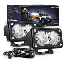 3 Inch 10W 1160LM Flood Built-in EMC LED Work Lights (Pair) | 18AWG DT Wire