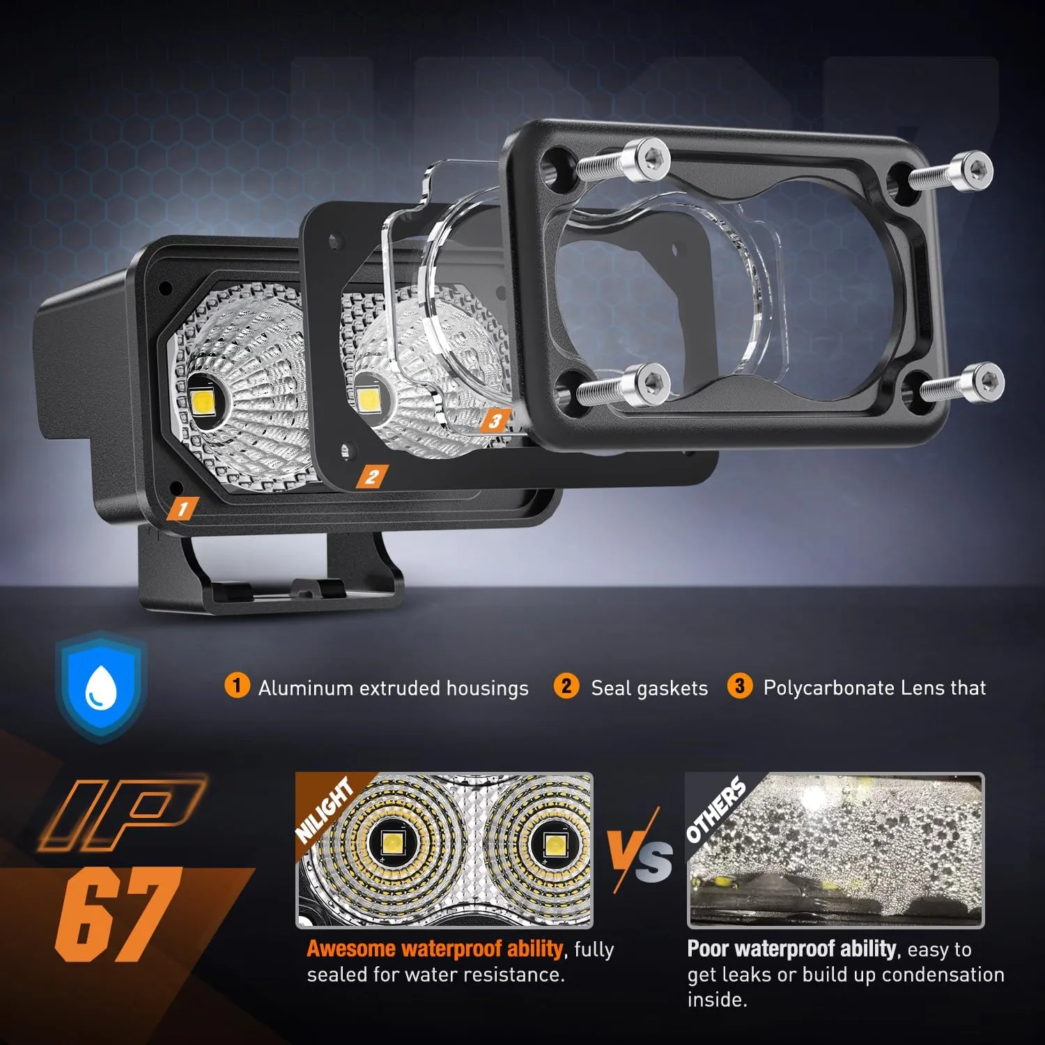 3 Inch 10W 1160LM Flood Built-in EMC LED Work Lights (Pair) | 18AWG DT Wire