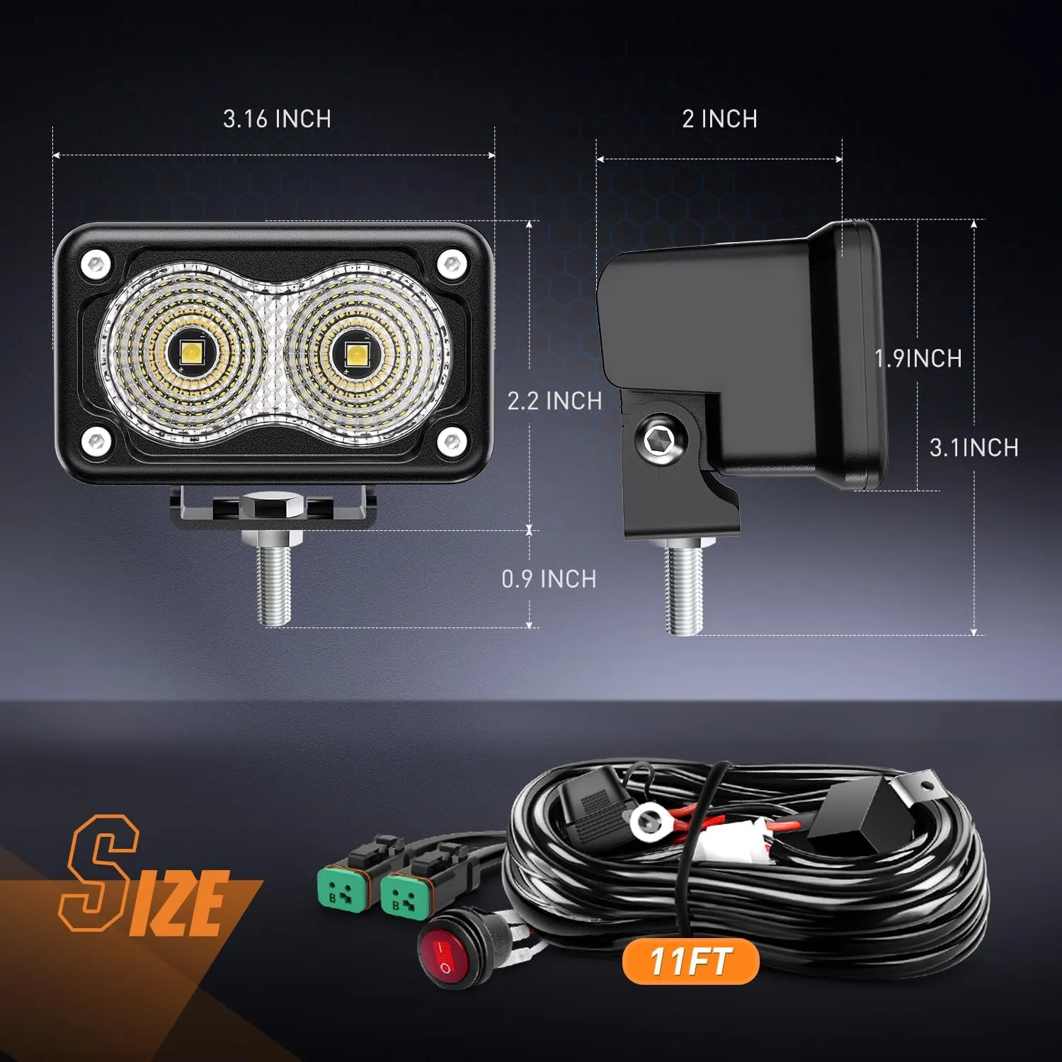 3 Inch 10W 1160LM Flood Built-in EMC LED Work Lights (Pair) | 18AWG DT Wire