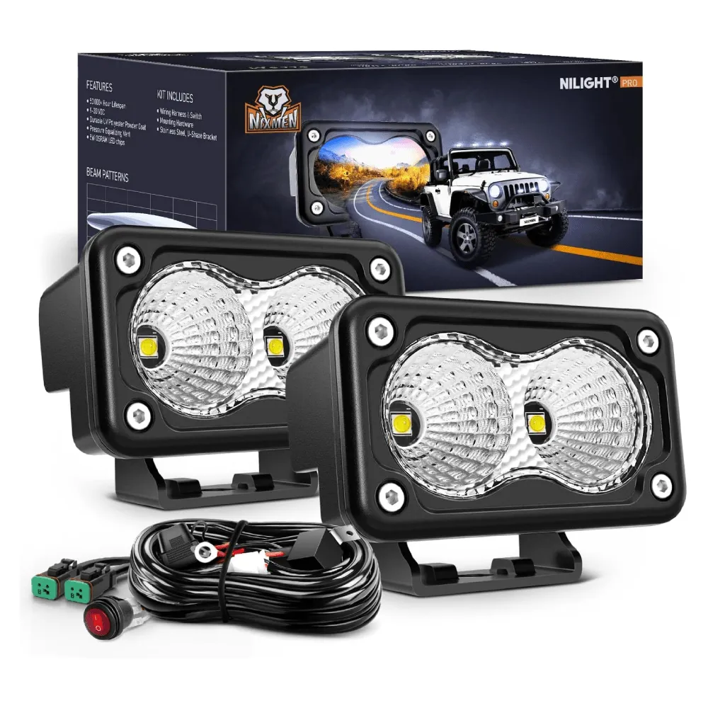 3 Inch 10W 1160LM Flood Built-in EMC LED Work Lights (Pair) | 18AWG DT Wire