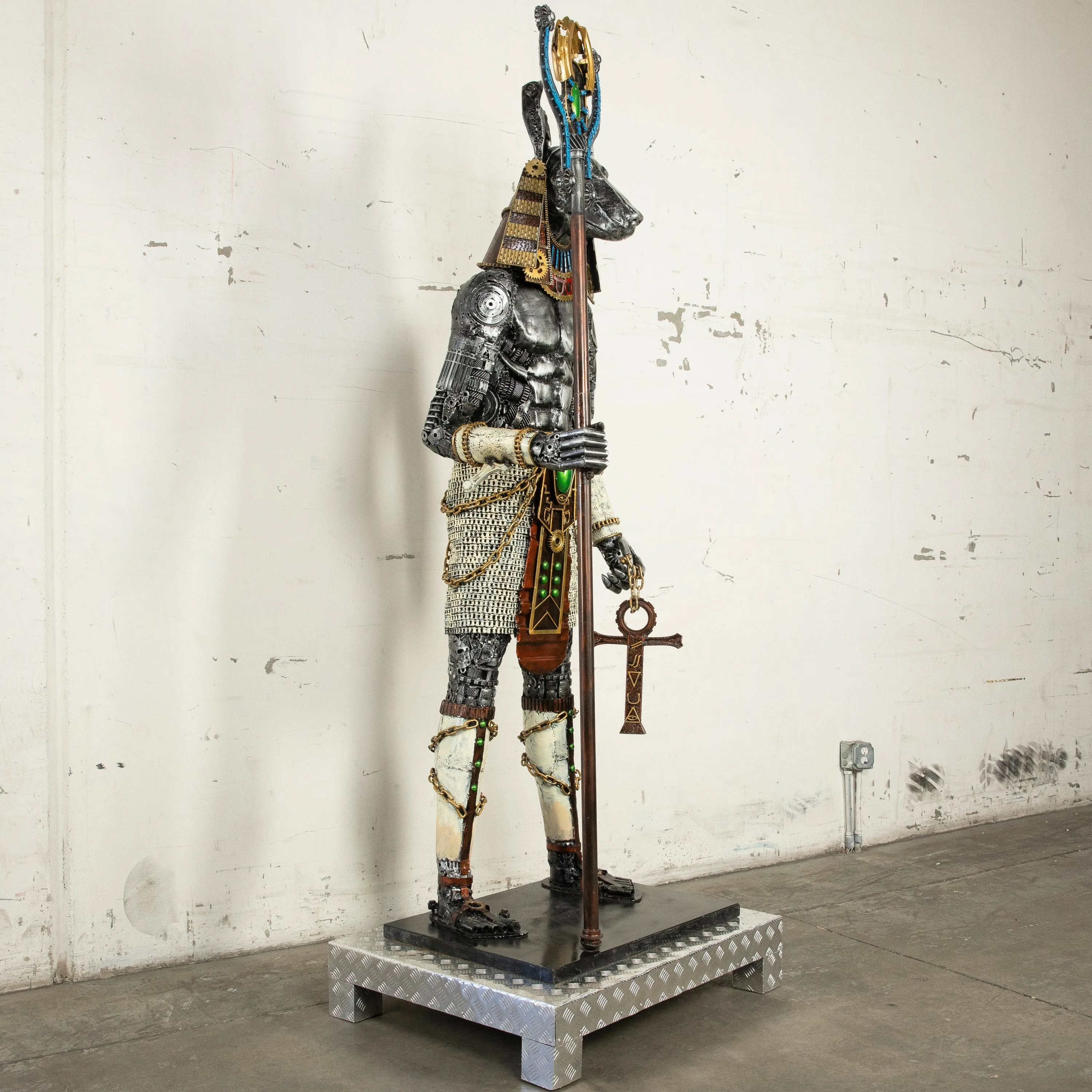 91" Anubis Recycled Metal Sculpture Anubis