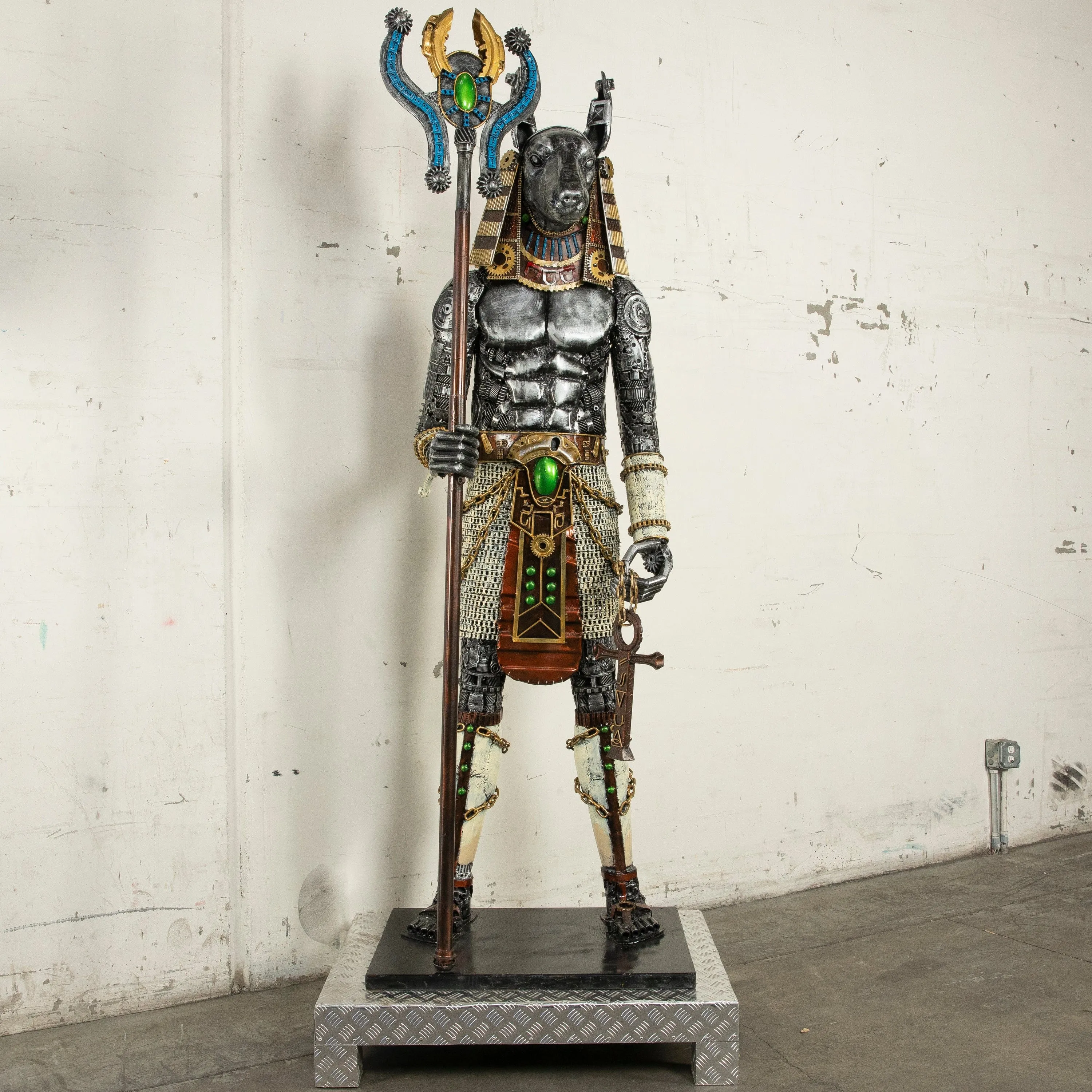 91" Anubis Recycled Metal Sculpture Anubis
