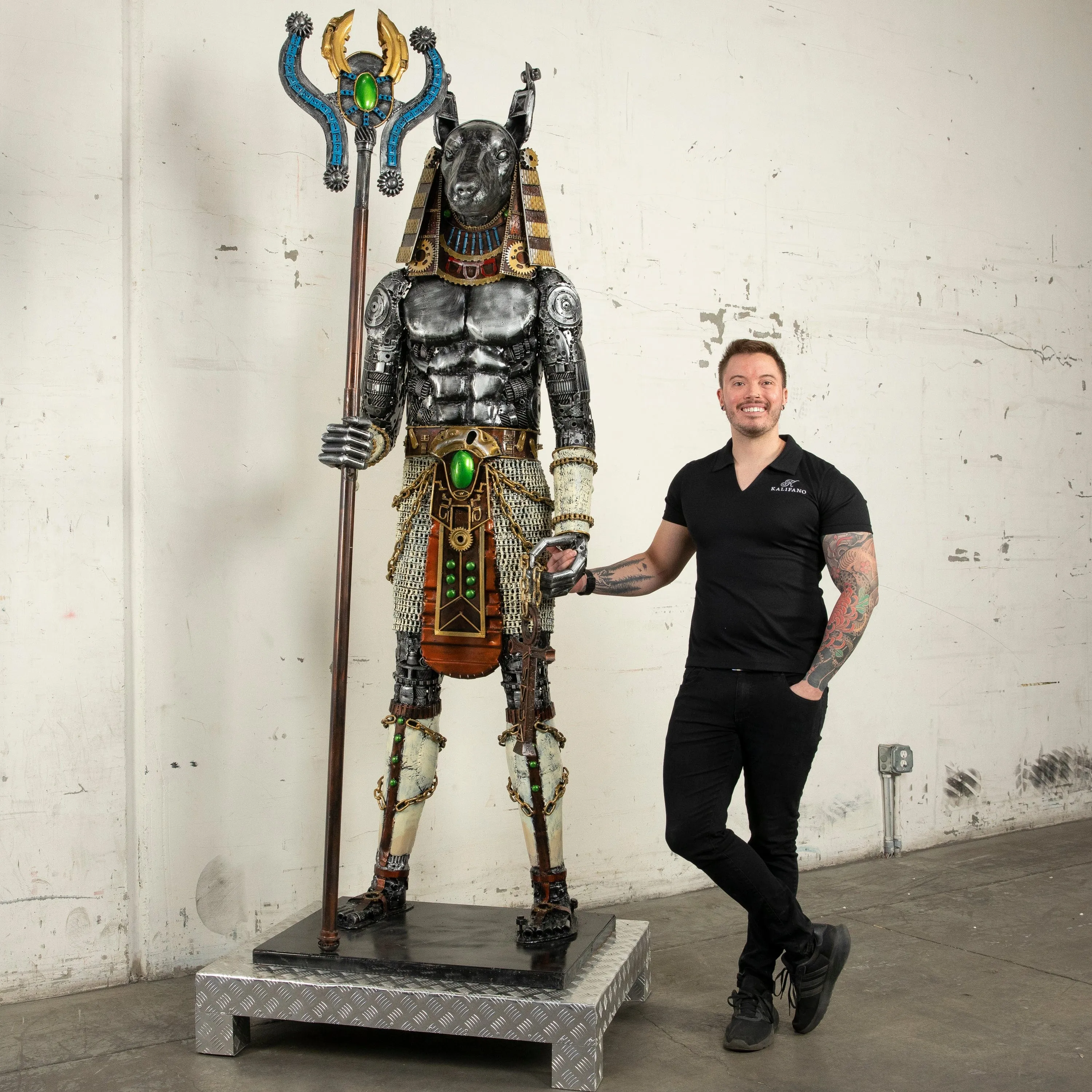 91" Anubis Recycled Metal Sculpture Anubis