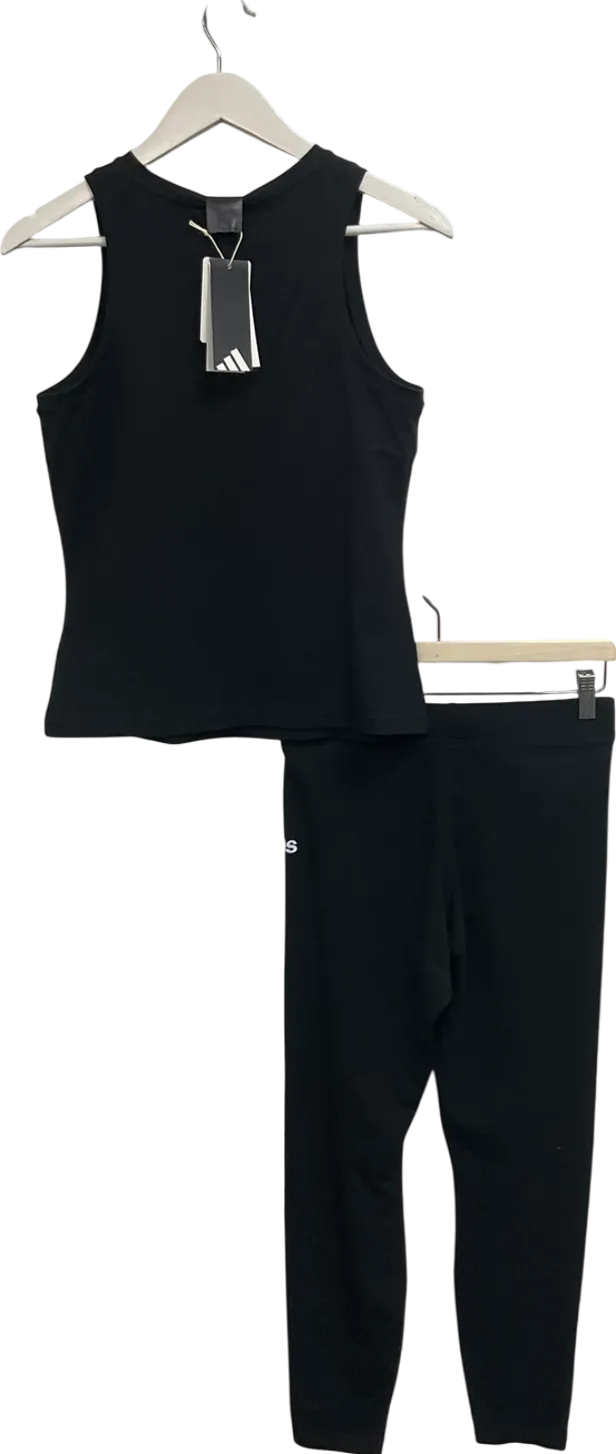 adidas Black Printed Leggings And Tank Top UK M