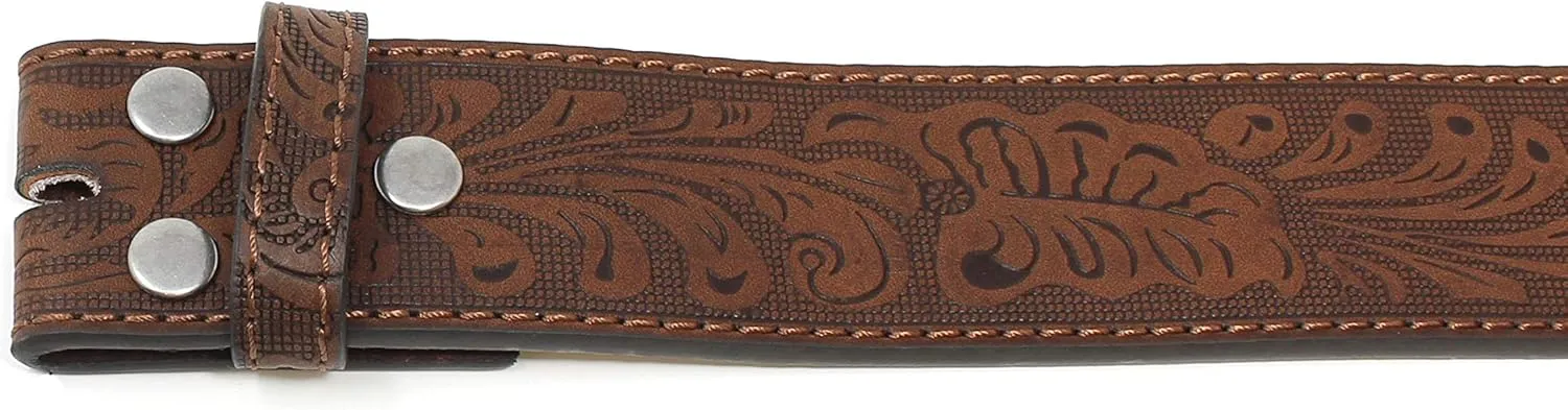 BC Belts Leather Belt Strap with Embossed Western Scrollwork 1.5" Wide with Snaps