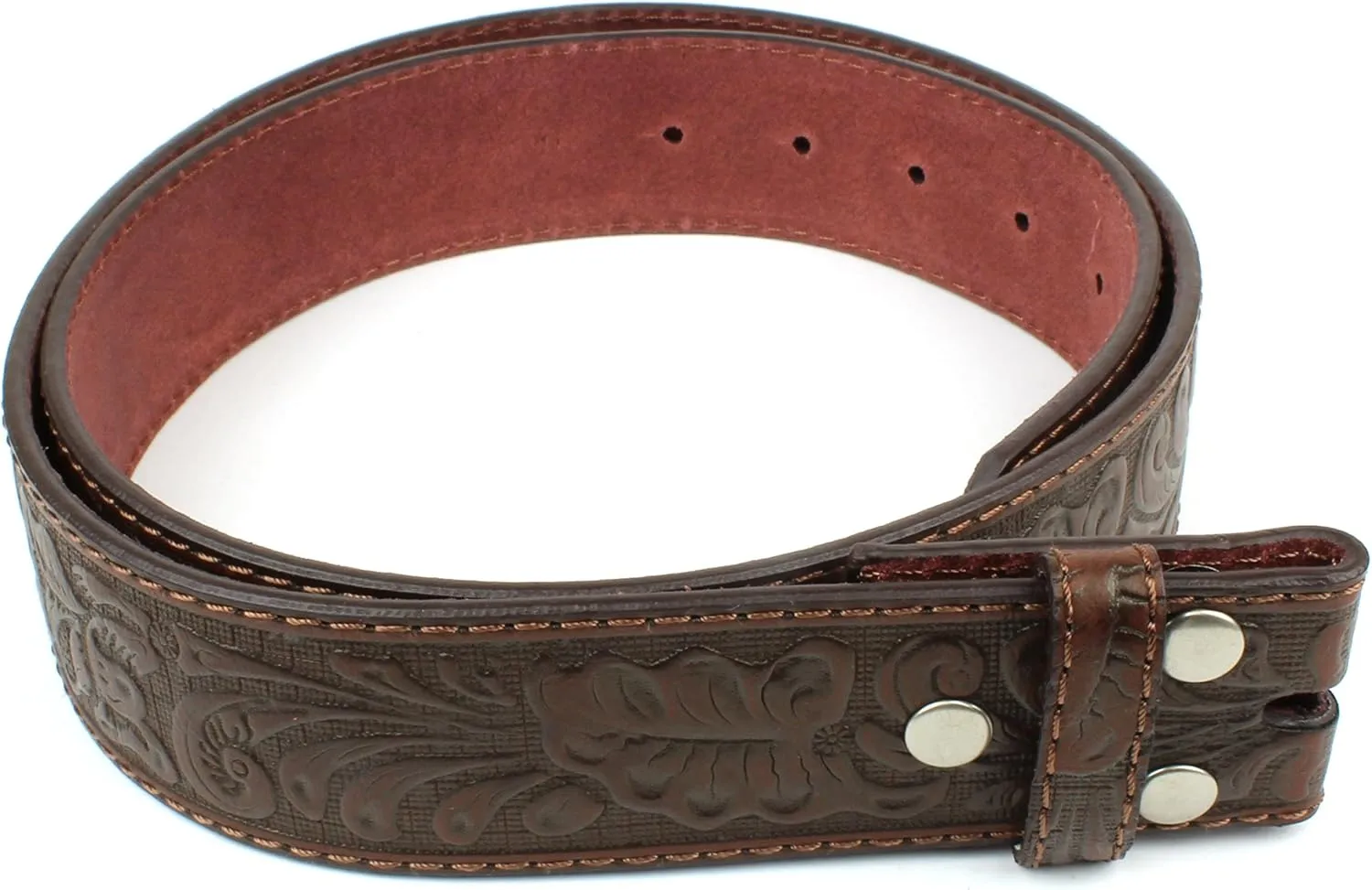 BC Belts Leather Belt Strap with Embossed Western Scrollwork 1.5" Wide with Snaps