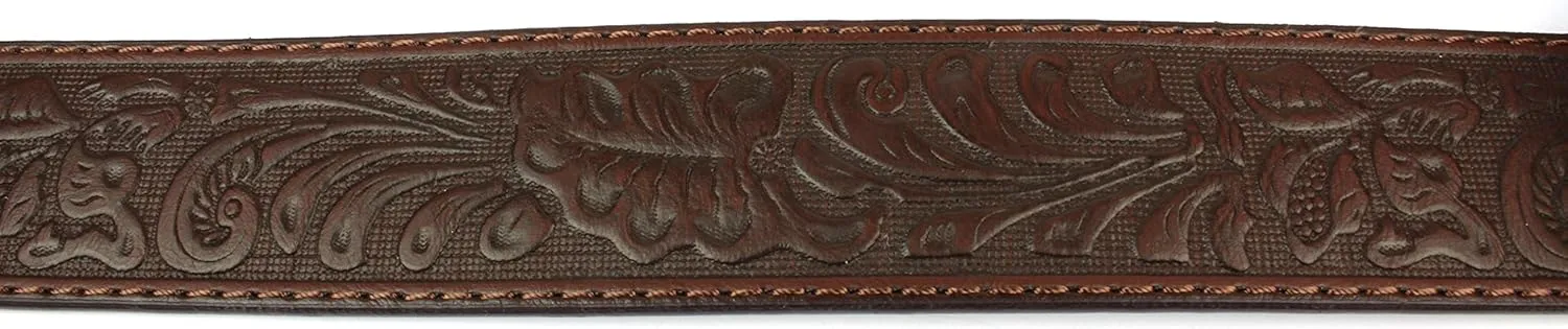 BC Belts Leather Belt Strap with Embossed Western Scrollwork 1.5" Wide with Snaps