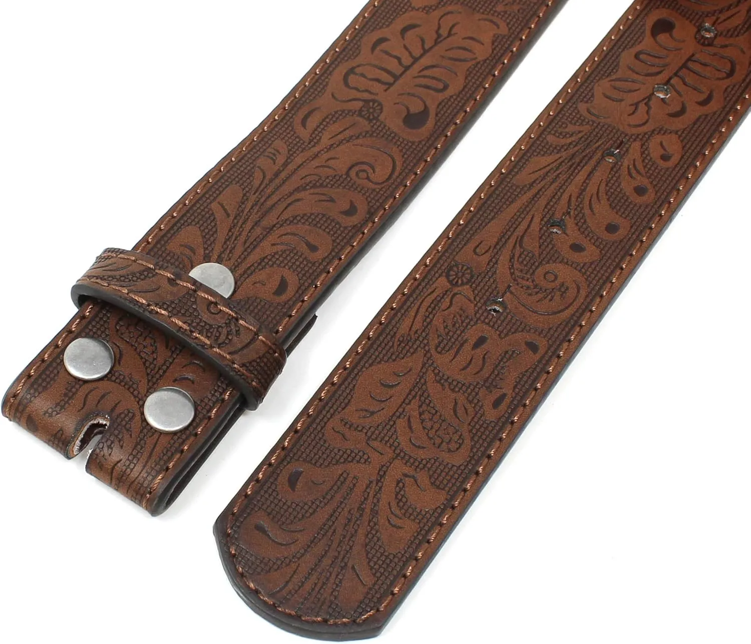 BC Belts Leather Belt Strap with Embossed Western Scrollwork 1.5" Wide with Snaps