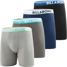 Billabong Mens Boxer Briefs 4 Pack Long Leg Performance Compression Shorts Mens Underwear 7.5?? Inseam