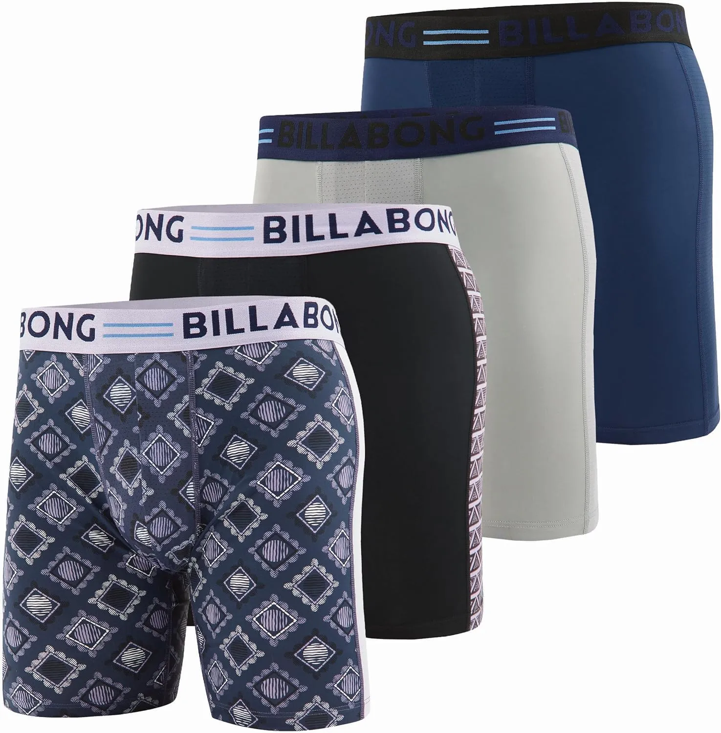 Billabong Mens Boxer Briefs 4 Pack Long Leg Performance Compression Shorts Mens Underwear 7.5?? Inseam