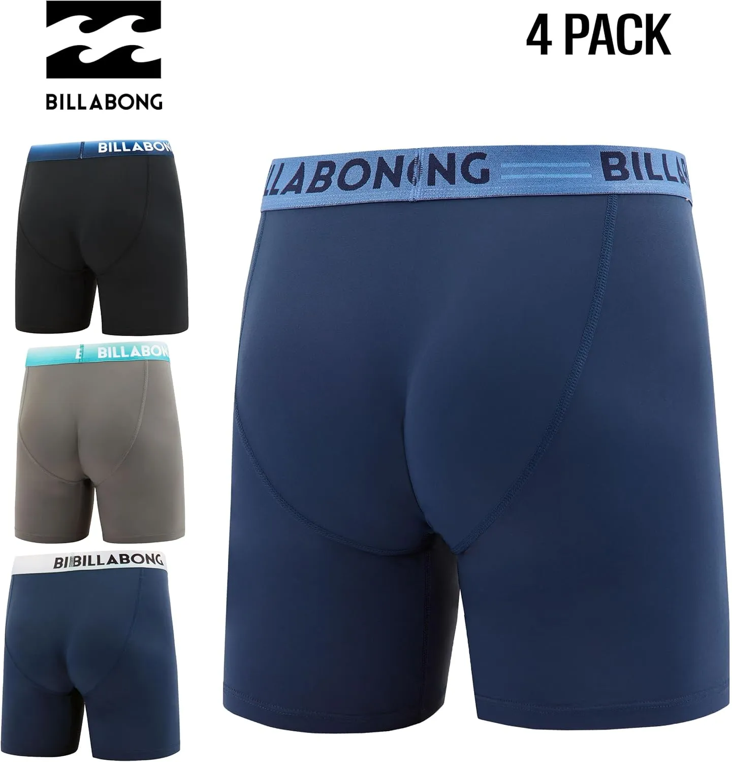 Billabong Mens Boxer Briefs 4 Pack Long Leg Performance Compression Shorts Mens Underwear 7.5?? Inseam