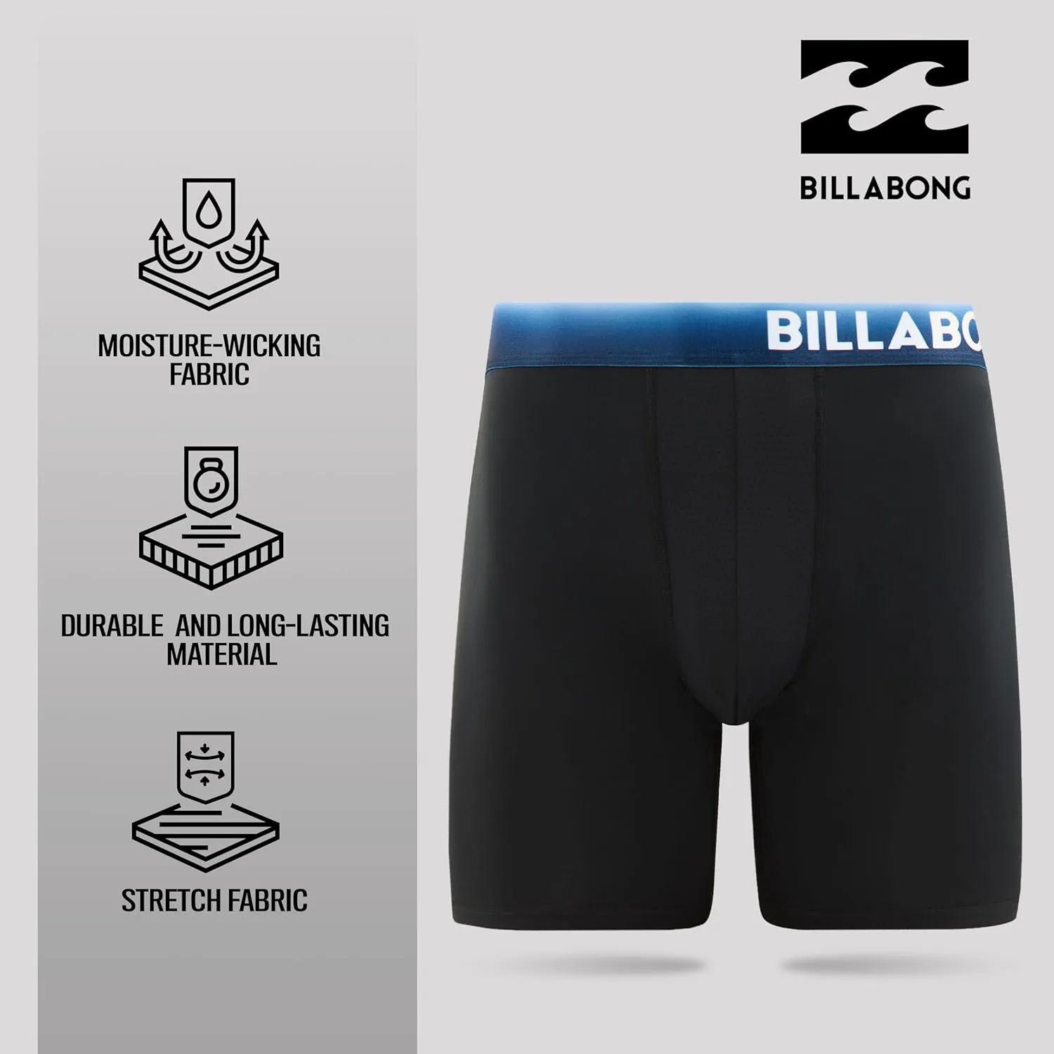 Billabong Mens Boxer Briefs 4 Pack Long Leg Performance Compression Shorts Mens Underwear 7.5?? Inseam