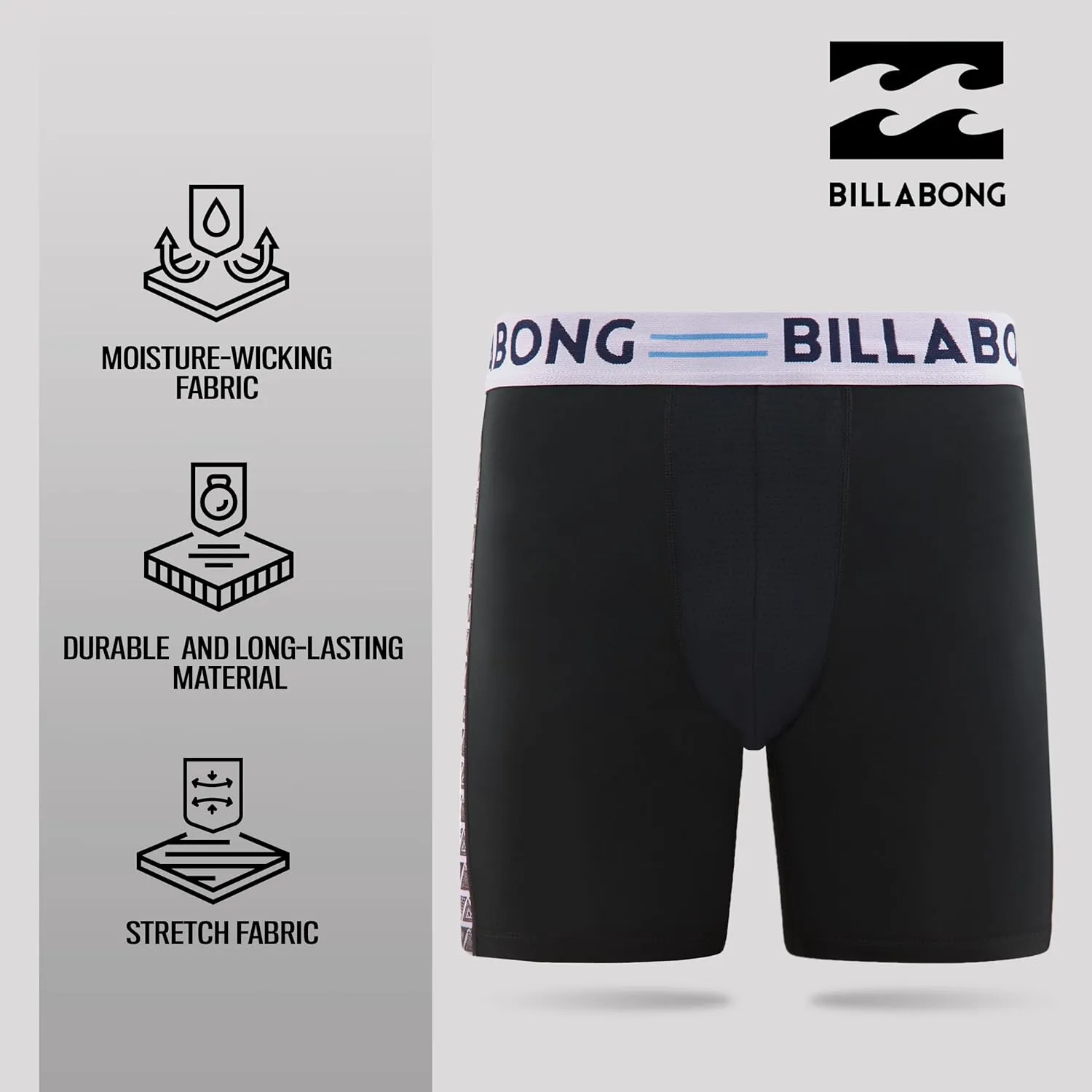 Billabong Mens Boxer Briefs 4 Pack Long Leg Performance Compression Shorts Mens Underwear 7.5?? Inseam