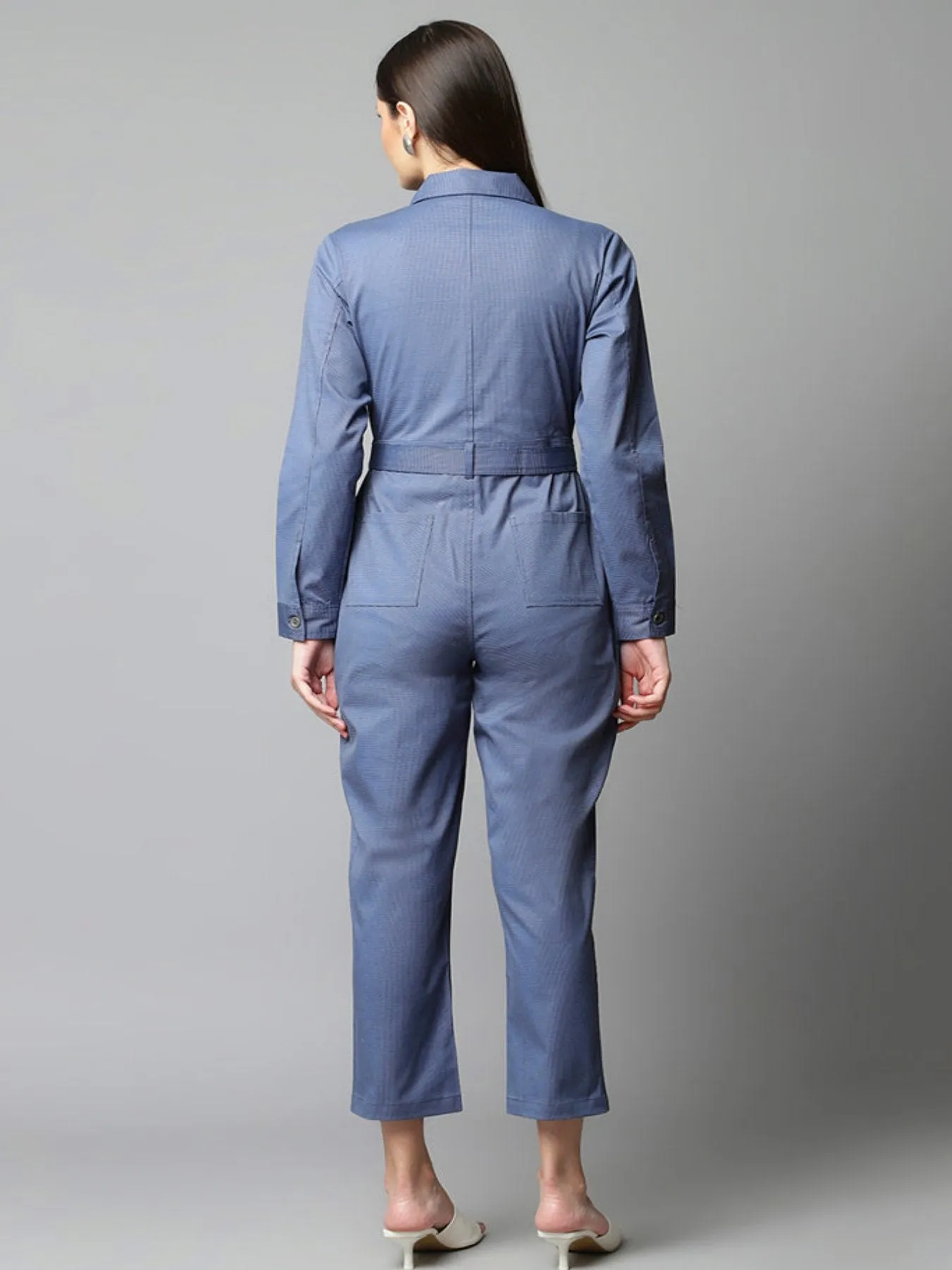 Blue Textured Jumpsuit