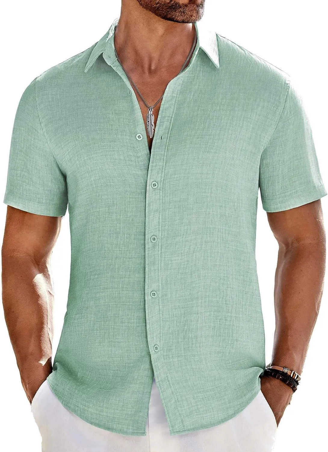 COOFANDY Men's Casual Button Down Shirts Short Sleeve Textured Summer Beach Shirt
