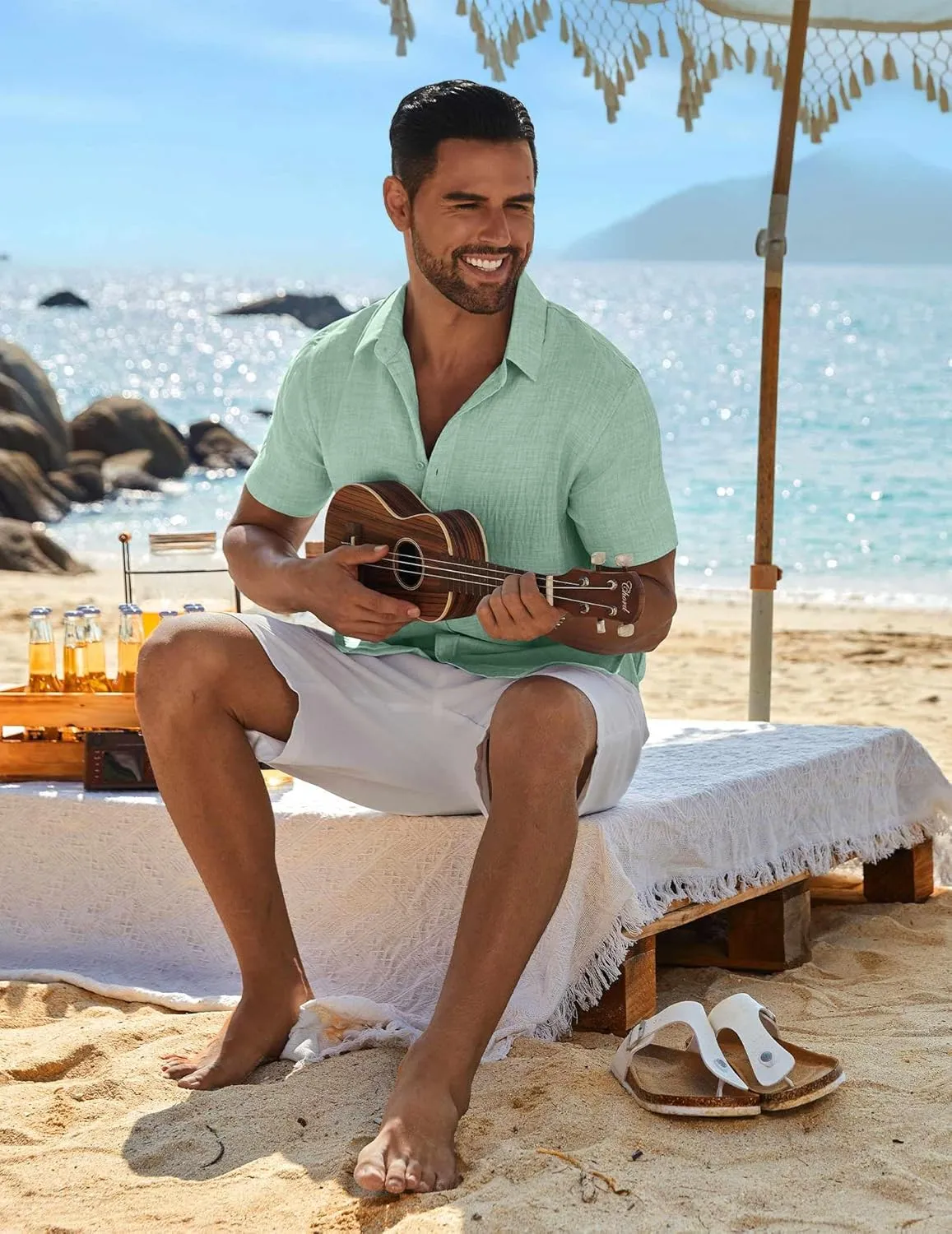COOFANDY Men's Casual Button Down Shirts Short Sleeve Textured Summer Beach Shirt