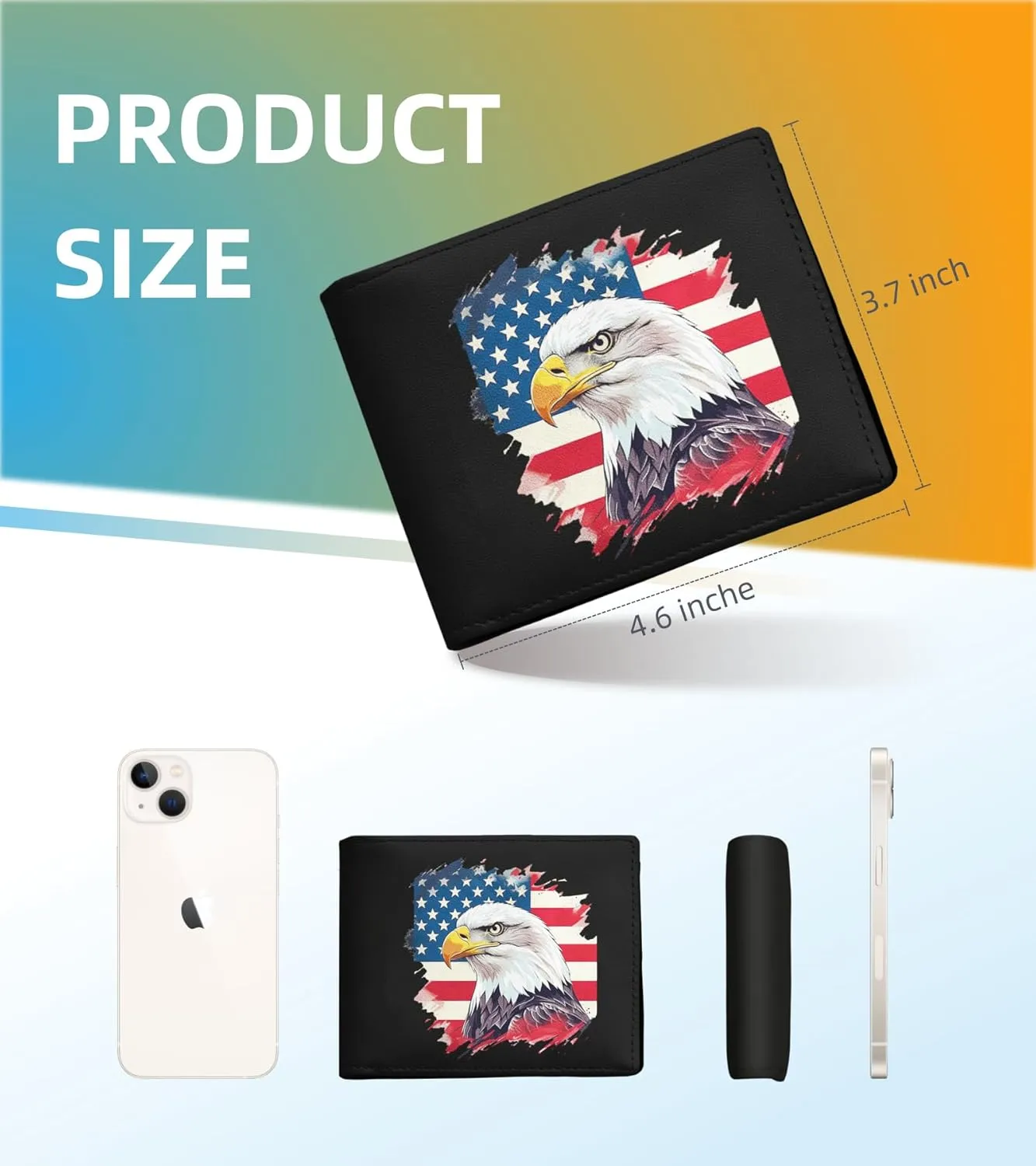 Credit Card Holder Wallet Rfid Blocking Kids Boys Bifold Teen Cool Cute for Cash with ID Window Cardholder Teenage Teenager, Flag and Eagle