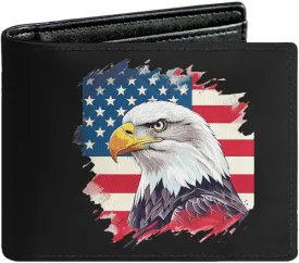 Credit Card Holder Wallet Rfid Blocking Kids Boys Bifold Teen Cool Cute for Cash with ID Window Cardholder Teenage Teenager, Flag and Eagle