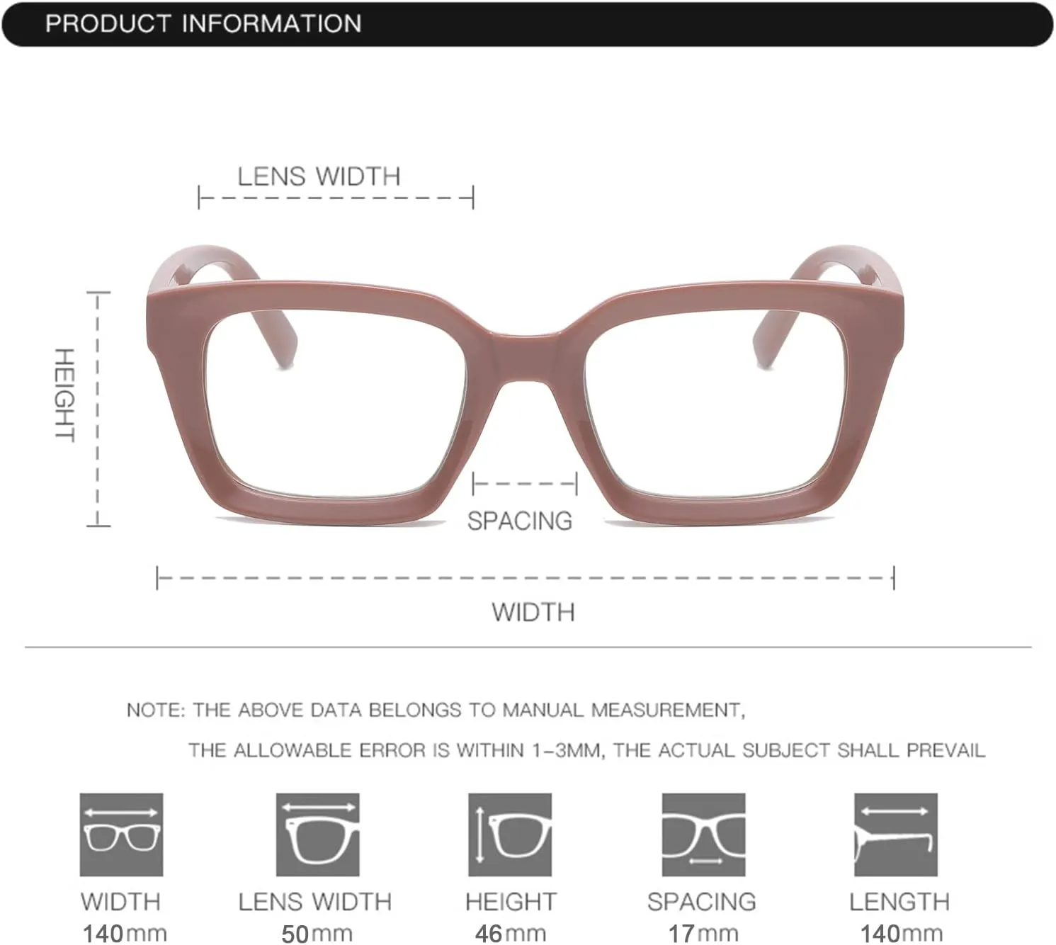 EYLRIM Classic Thick Square Frame Clear Lens Glasses for Women Men Non Prescription Eyeglasses