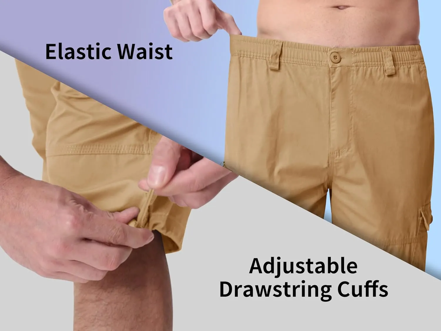 MAGNIVIT Men's Capri Long Elastic Cargo Shorts Below Knee Shorts 3/4 Cotton Cargo Casual Shorts with Multi-Pockets