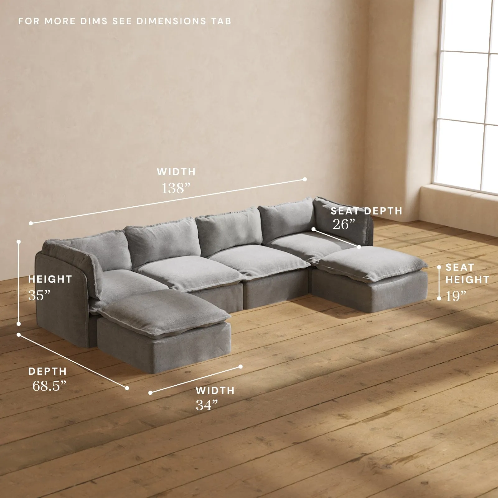Modular Performance 4-Seater U-Sectional in Ash | Relaxed Blend