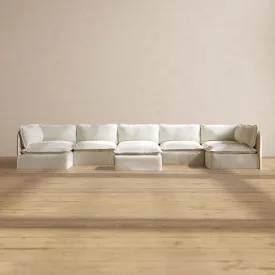 Modular Performance 7-Seater Open-Ends U-Sectional   Ottoman in Eggshell | Relaxed Blend