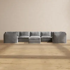 Modular Performance 7-Seater U-Sectional   Ottoman in Ash | Relaxed Blend