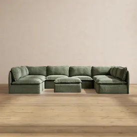 Modular Performance 8-Seater Open-Ends U-Sectional   Ottoman in Willow | Relaxed Blend