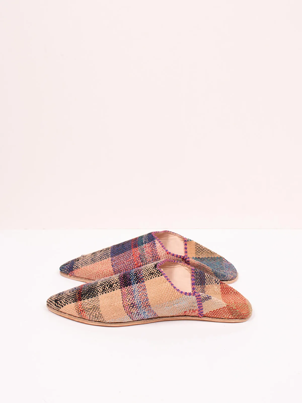 Moroccan Boujad Pointed Babouche Slippers, Agafay Check