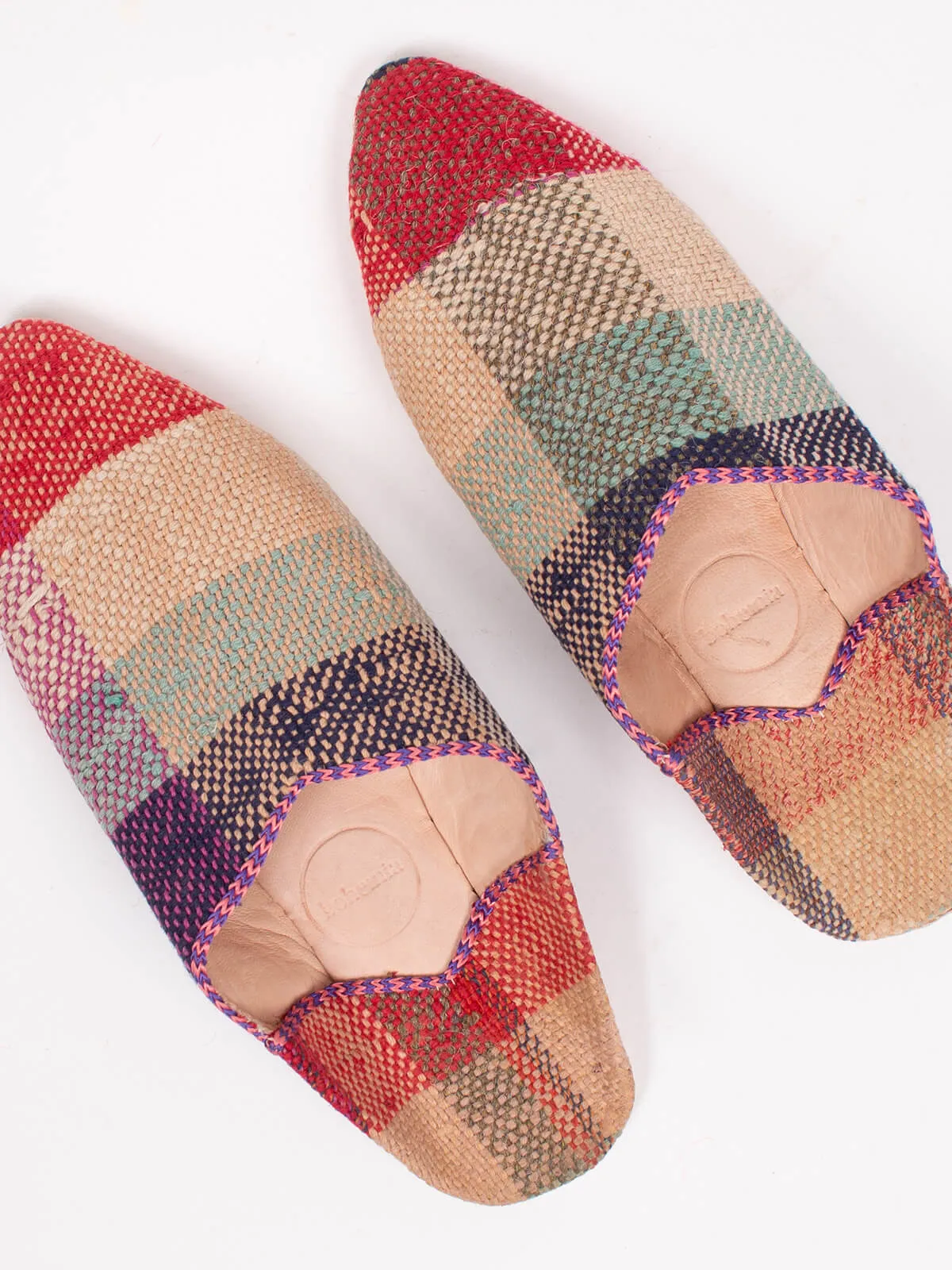 Moroccan Boujad Pointed Babouche Slippers, Agafay Check
