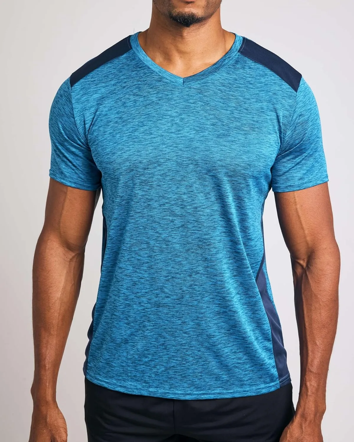 Real Essentials 5 Pack: Men??s V-Neck Dry-Fit Moisture Wicking Active Athletic Tech Performance T-Shirt