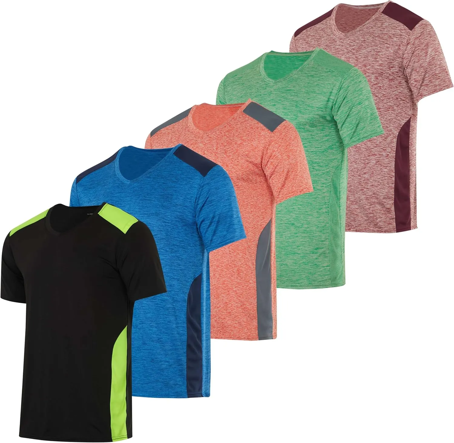Real Essentials 5 Pack: Men??s V-Neck Dry-Fit Moisture Wicking Active Athletic Tech Performance T-Shirt