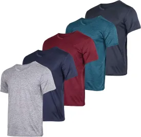 Real Essentials 5 Pack: Men??s V-Neck Dry-Fit Moisture Wicking Active Athletic Tech Performance T-Shirt
