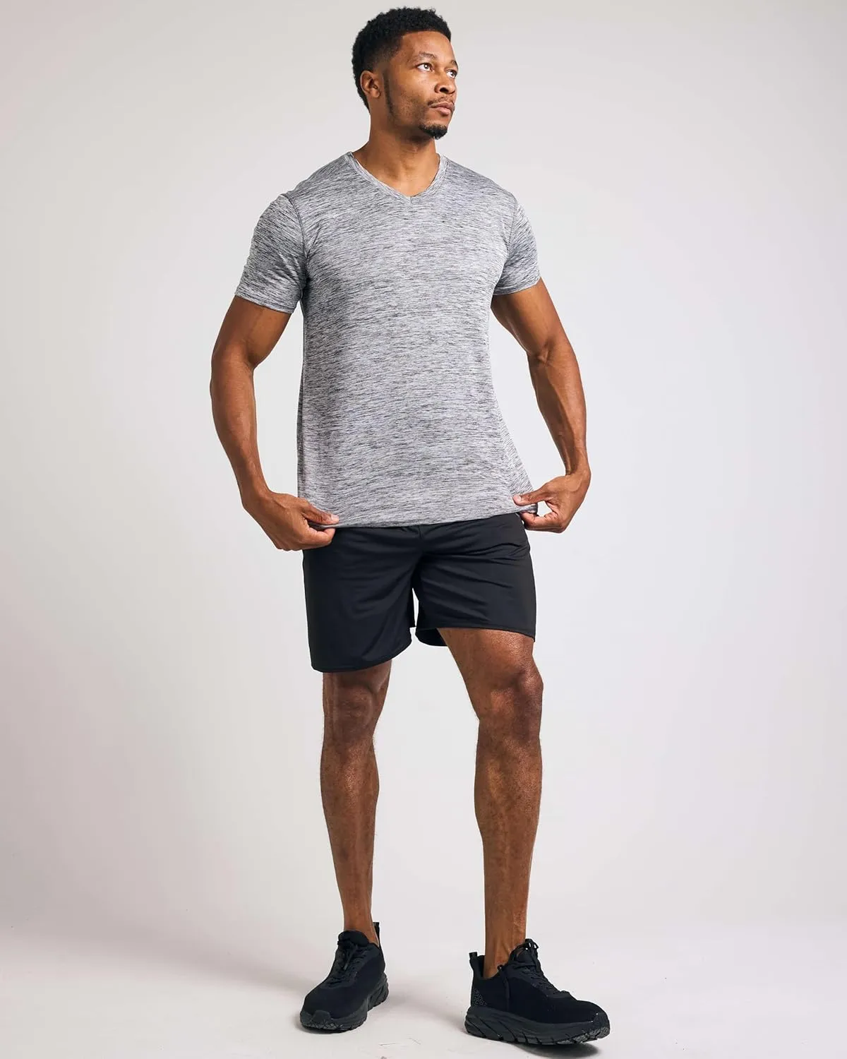Real Essentials 5 Pack: Men??s V-Neck Dry-Fit Moisture Wicking Active Athletic Tech Performance T-Shirt