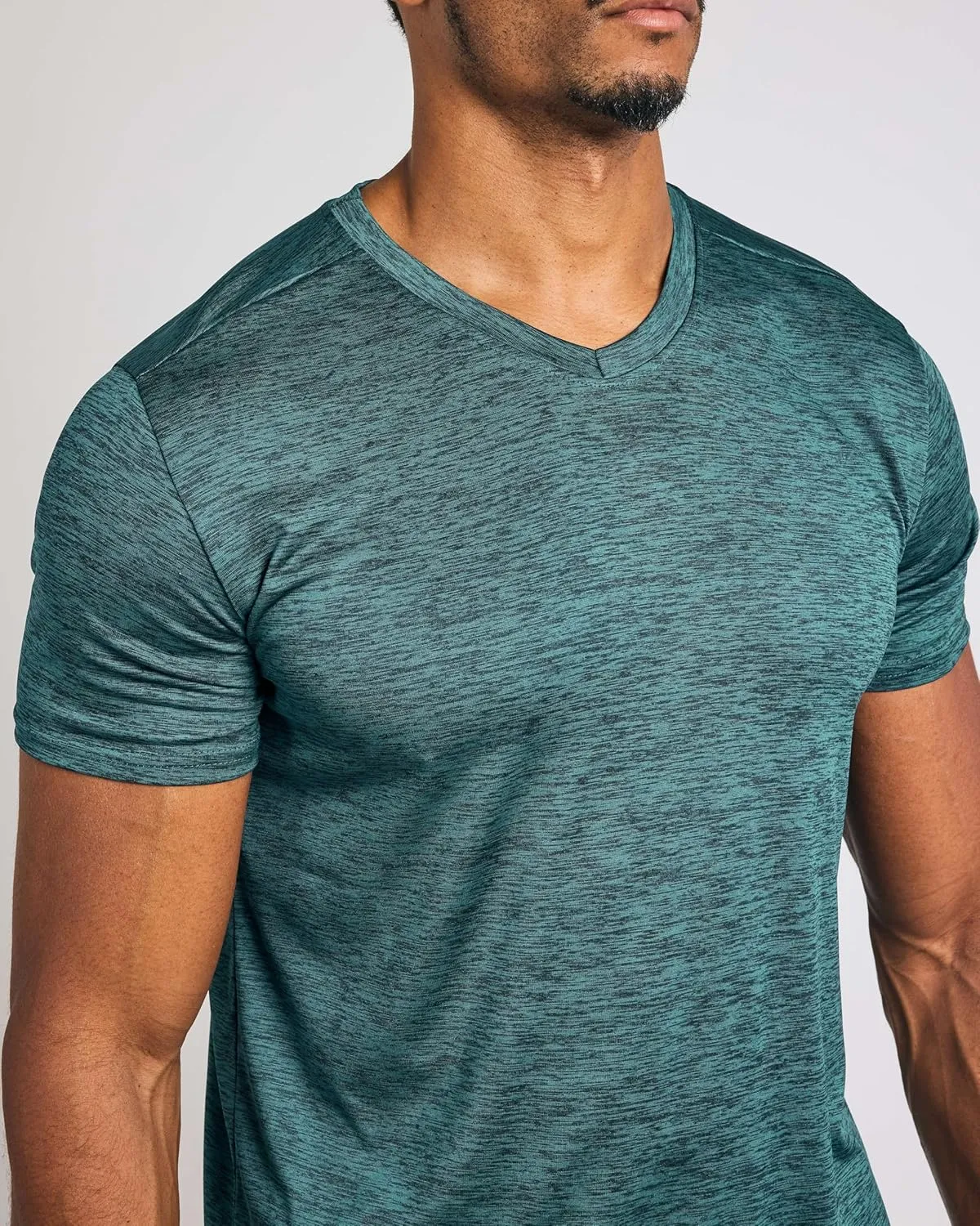 Real Essentials 5 Pack: Men??s V-Neck Dry-Fit Moisture Wicking Active Athletic Tech Performance T-Shirt