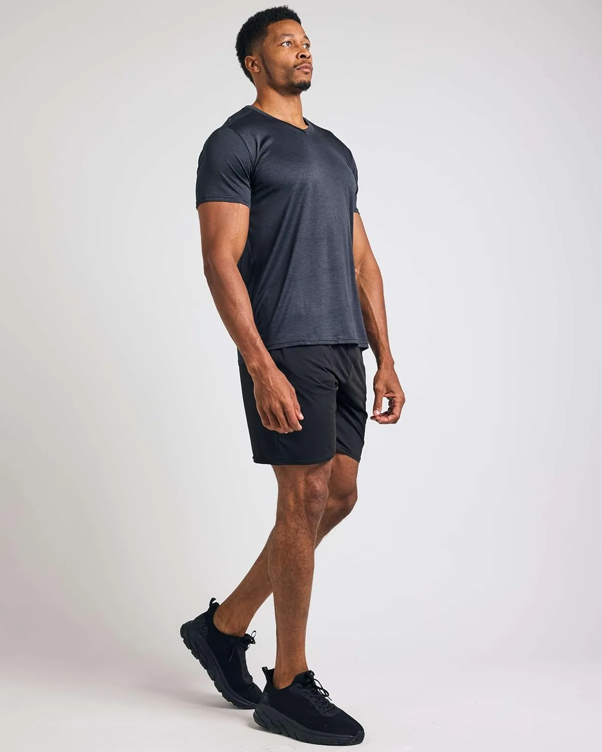 Real Essentials 5 Pack: Men??s V-Neck Dry-Fit Moisture Wicking Active Athletic Tech Performance T-Shirt