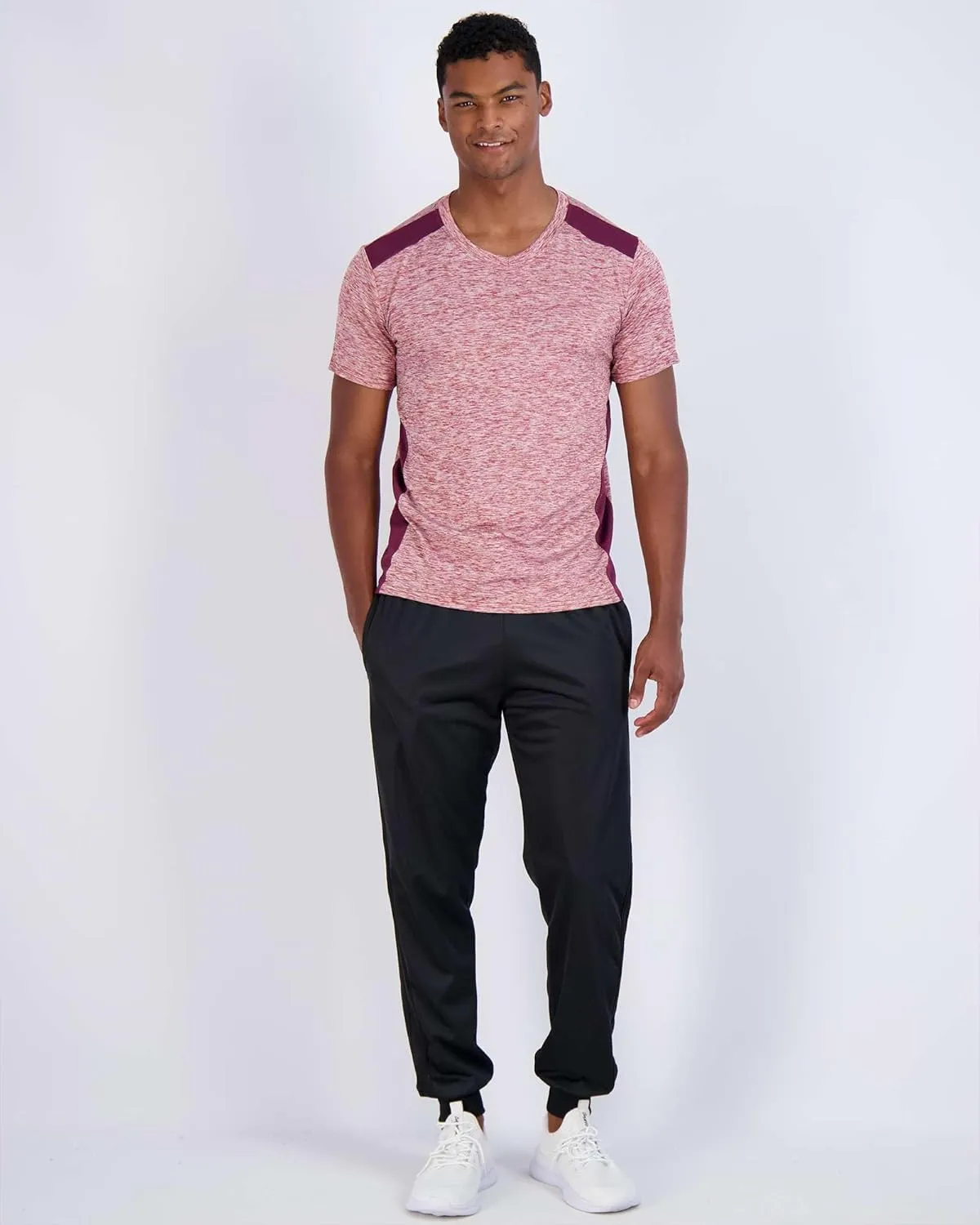 Real Essentials 5 Pack: Men??s V-Neck Dry-Fit Moisture Wicking Active Athletic Tech Performance T-Shirt