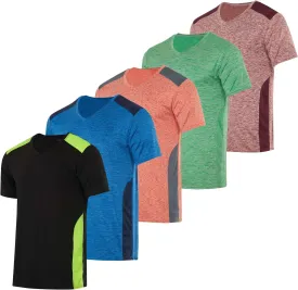 Real Essentials 5 Pack: Men??s V-Neck Dry-Fit Moisture Wicking Active Athletic Tech Performance T-Shirt