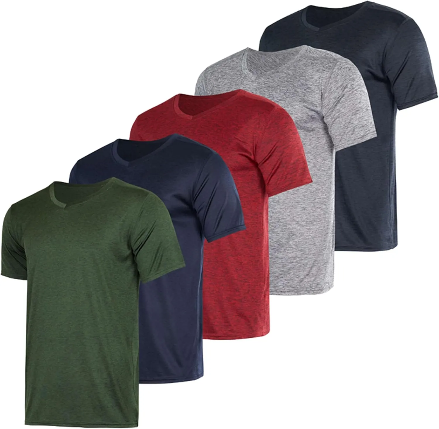 Real Essentials 5 Pack: Men??s V-Neck Dry-Fit Moisture Wicking Active Athletic Tech Performance T-Shirt