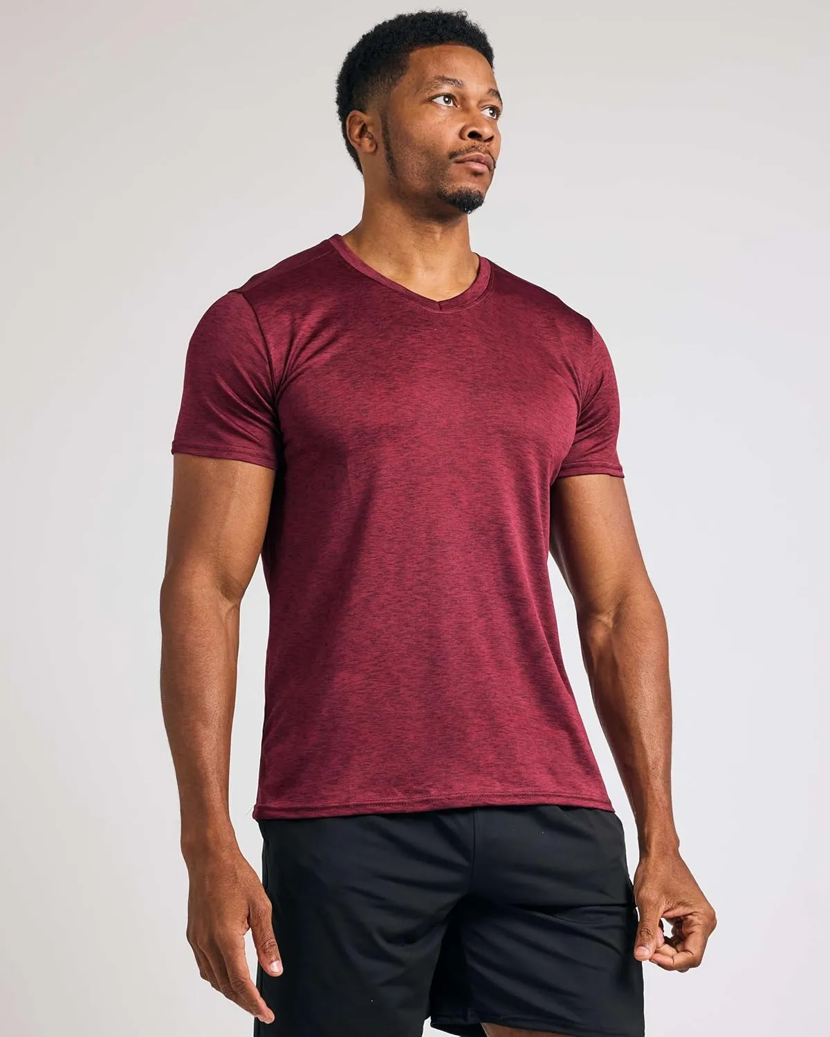 Real Essentials 5 Pack: Men??s V-Neck Dry-Fit Moisture Wicking Active Athletic Tech Performance T-Shirt