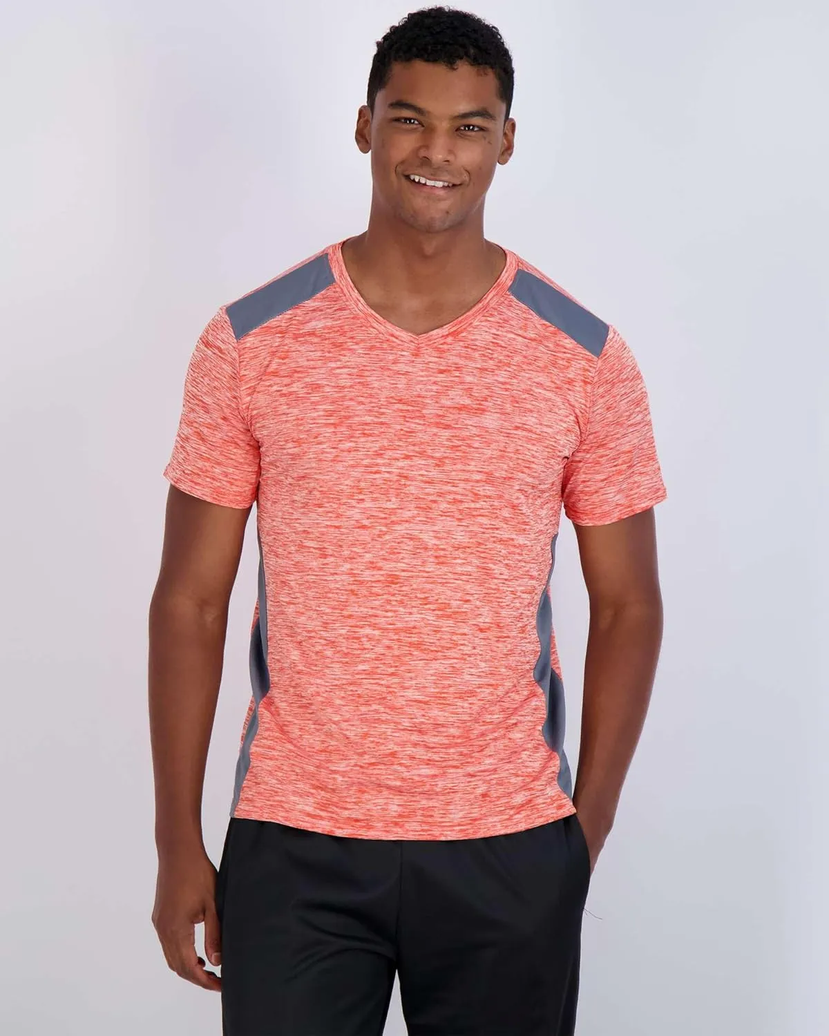 Real Essentials 5 Pack: Men??s V-Neck Dry-Fit Moisture Wicking Active Athletic Tech Performance T-Shirt
