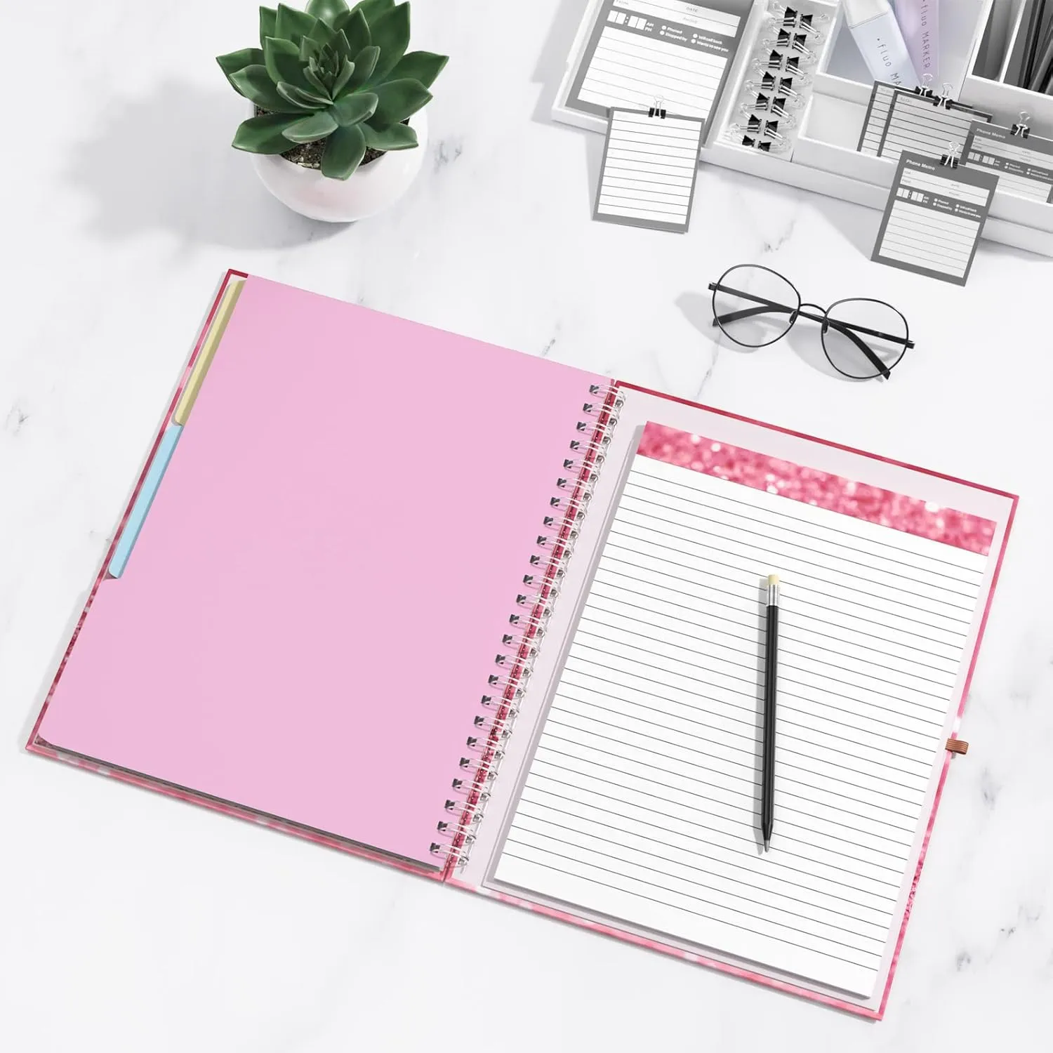 Rimilak Spiral Clipboard Folio with Refillable Lined Notepad, 14.5 x 9.8 in, Hardcover Cover with 5 Interior Pockets, Elastic Band and Pen Loop Series. Cute Stylish Clipfolio, Work Hard