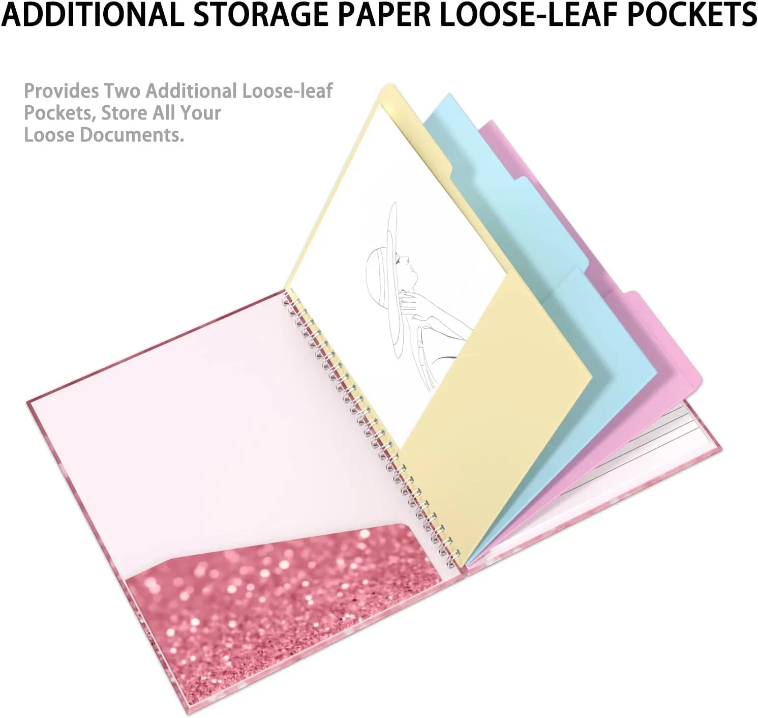 Rimilak Spiral Clipboard Folio with Refillable Lined Notepad, 14.5 x 9.8 in, Hardcover Cover with 5 Interior Pockets, Elastic Band and Pen Loop Series. Cute Stylish Clipfolio, Work Hard