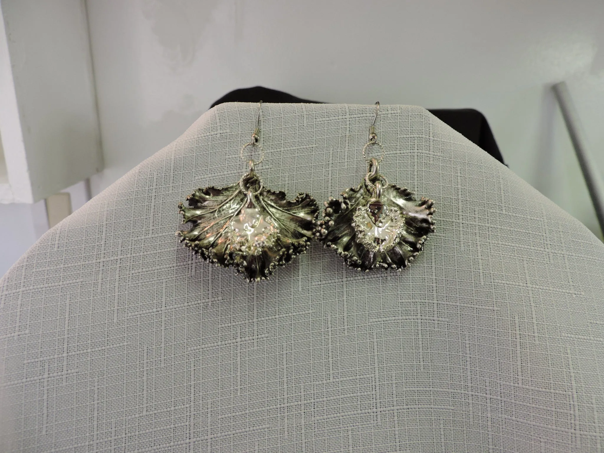 Silver Kale Leaf Dangle Earrings