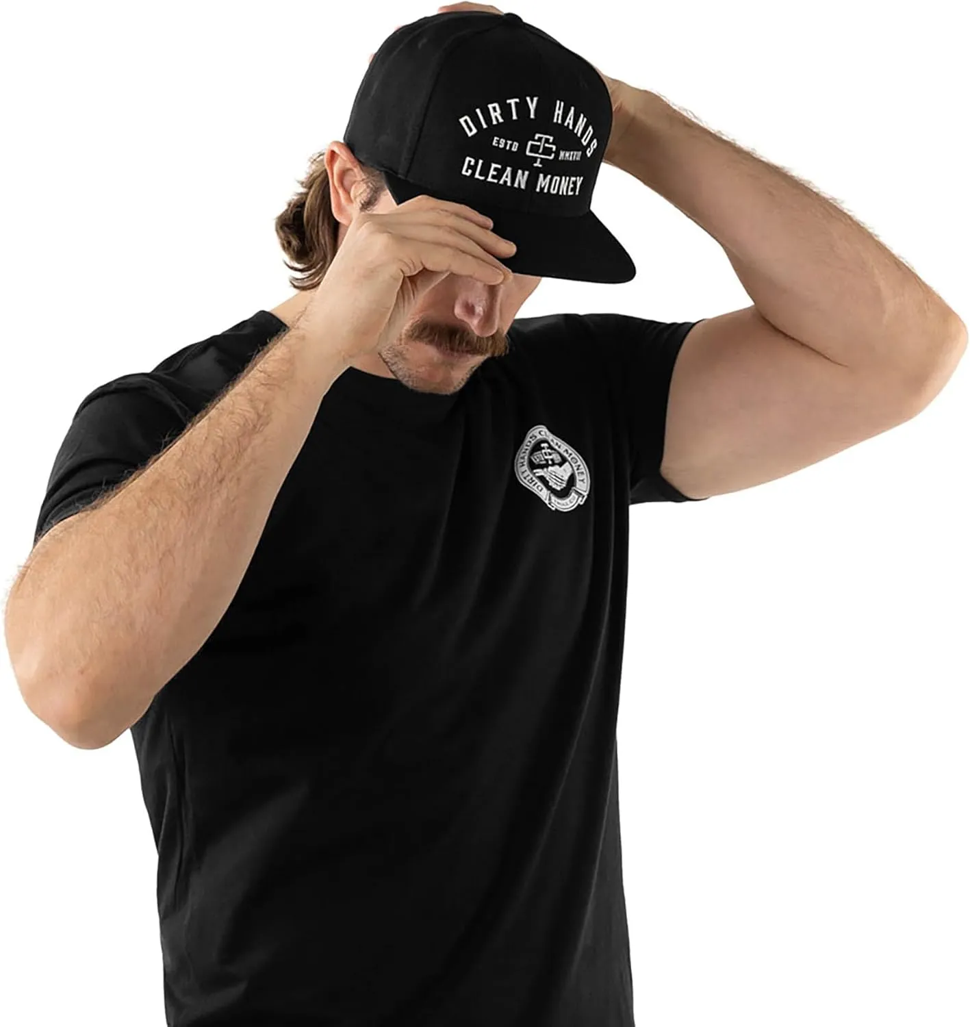TROLL CO. CLOTHING Dirty Hands Clean Money Meshback Hat - Black, Adjustable Snapback, Curved Brim, One Size Fits Most