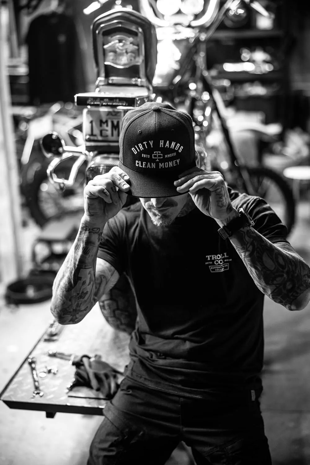 TROLL CO. CLOTHING Dirty Hands Clean Money Meshback Hat - Black, Adjustable Snapback, Curved Brim, One Size Fits Most