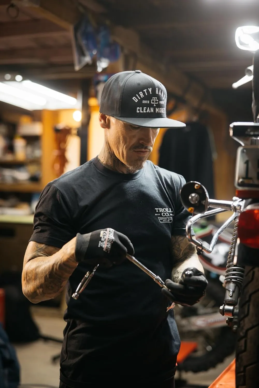 TROLL CO. CLOTHING Dirty Hands Clean Money Meshback Hat - Black, Adjustable Snapback, Curved Brim, One Size Fits Most