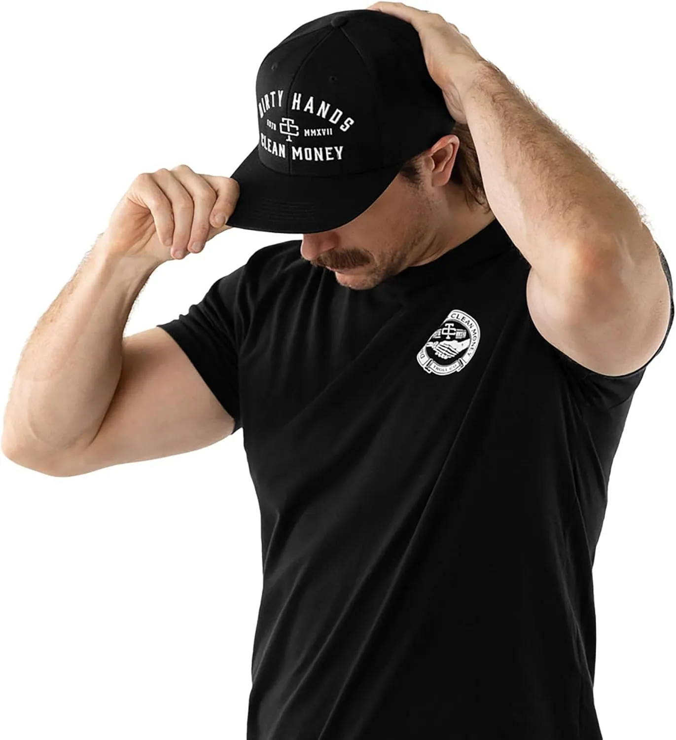 TROLL CO. CLOTHING Dirty Hands Clean Money Meshback Hat - Black, Adjustable Snapback, Curved Brim, One Size Fits Most